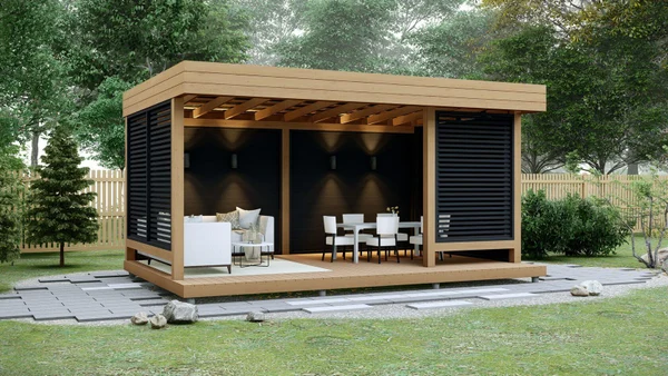 Беседки, навесы, бани, хозблоки, модули, малые архитектурные формы.